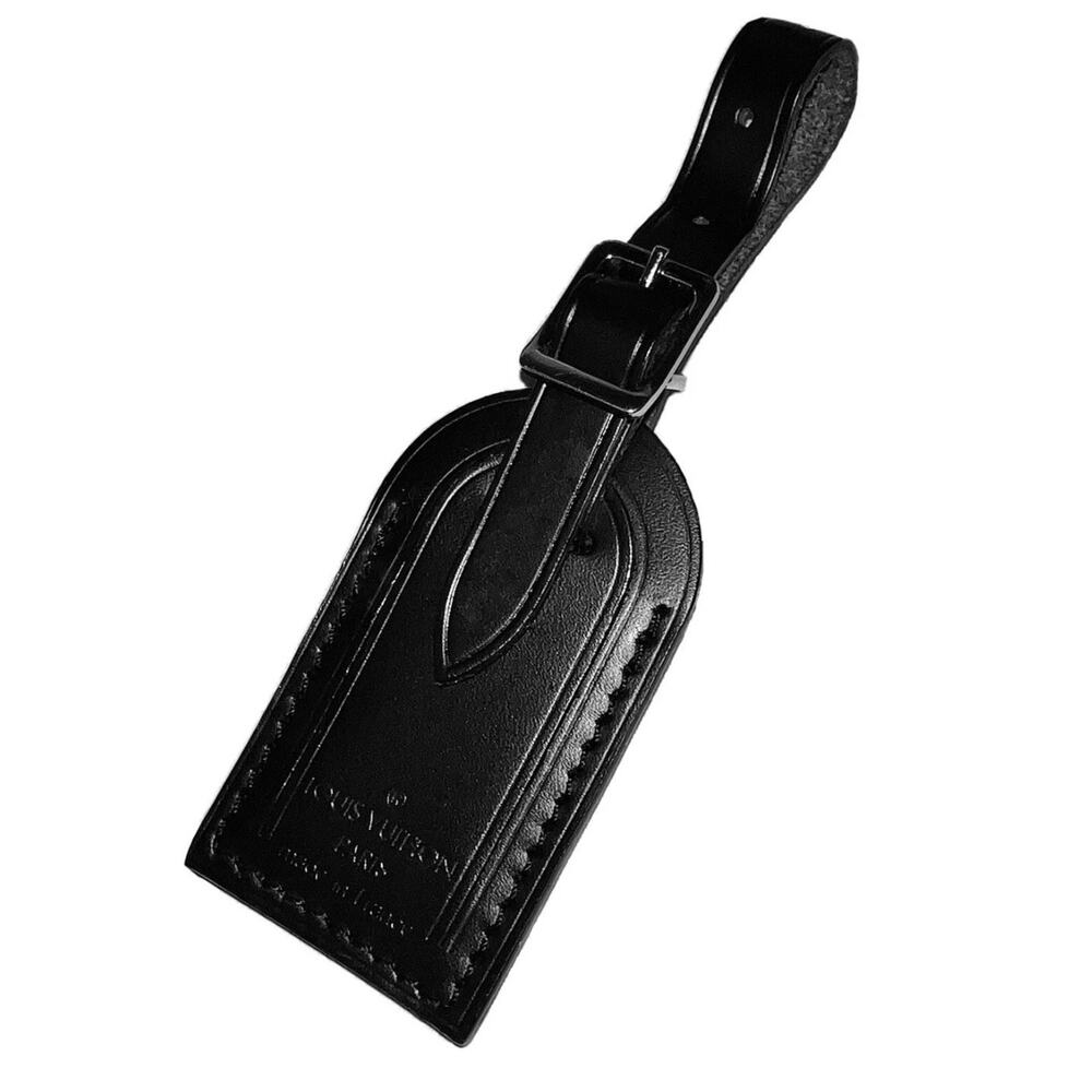 Louis Vuitton Silver Tone Name Tag Black Leather Small France Callfskin